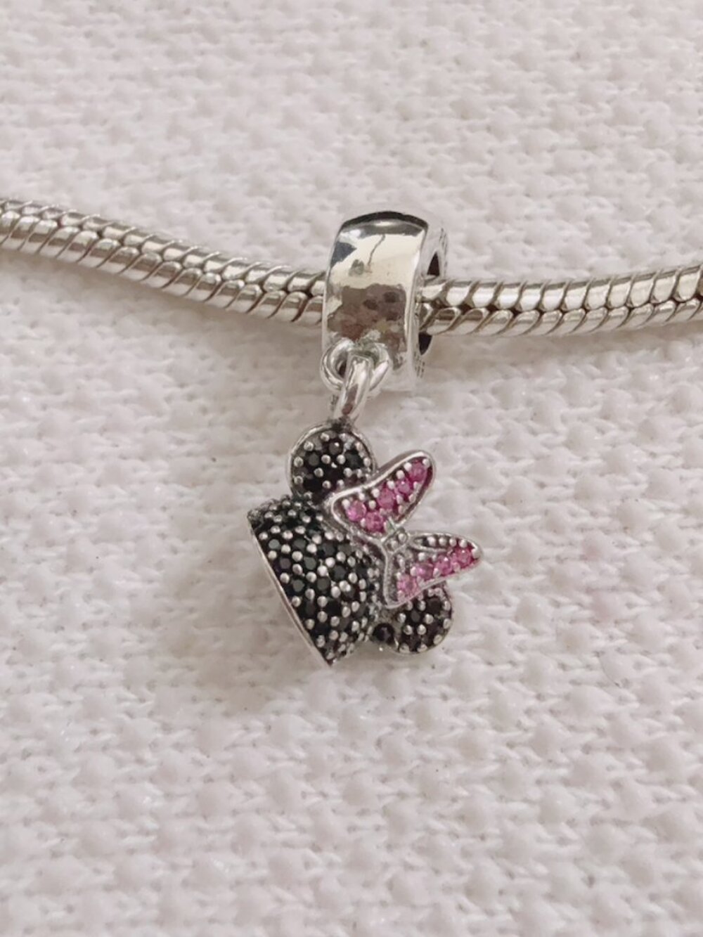Minnie Sparkling Ear Dome Hat Silver Charm For Pandora Bracelet Necklace
